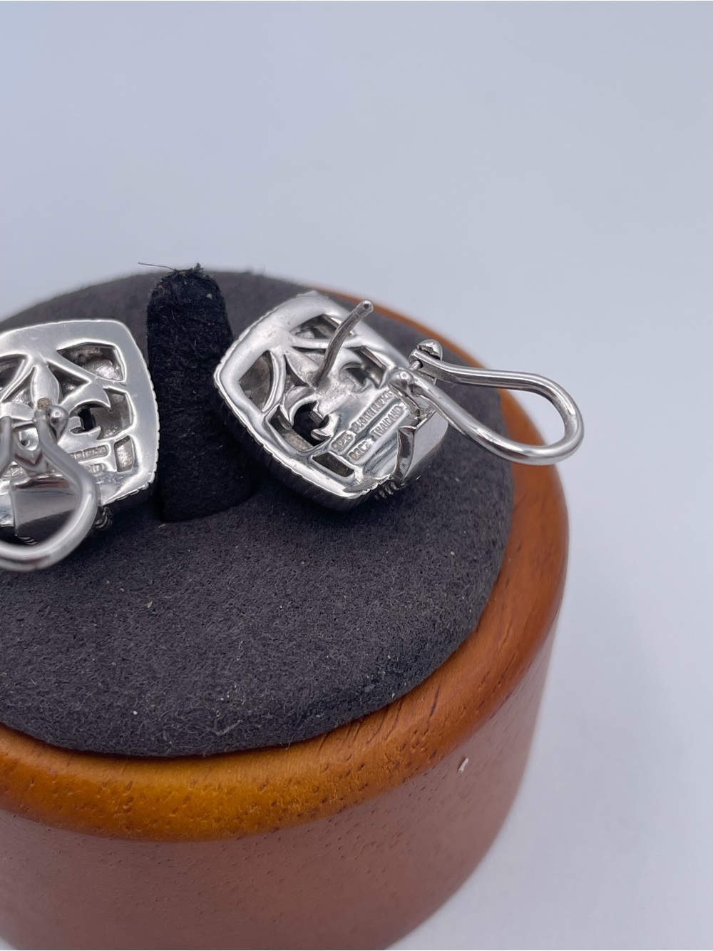 Judith Ripka 925 Sterling Silver Natural Smoky Quartz CZ Omega Earrings READ - Picture 4 of 8